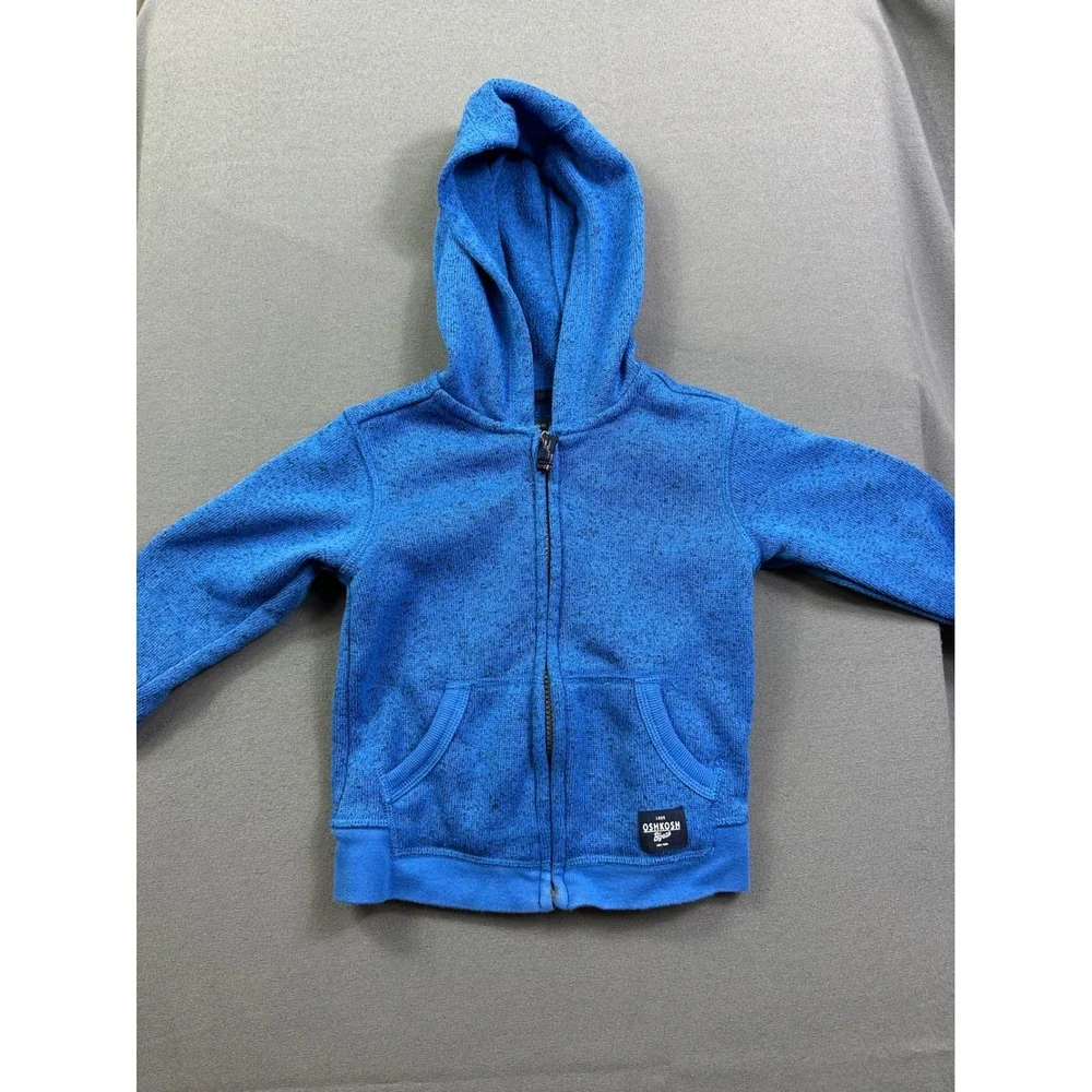 OshKosh Bgosh Boys Blue Marled‎ Knit Full Zip Hoodie Sweater Jacket 3T